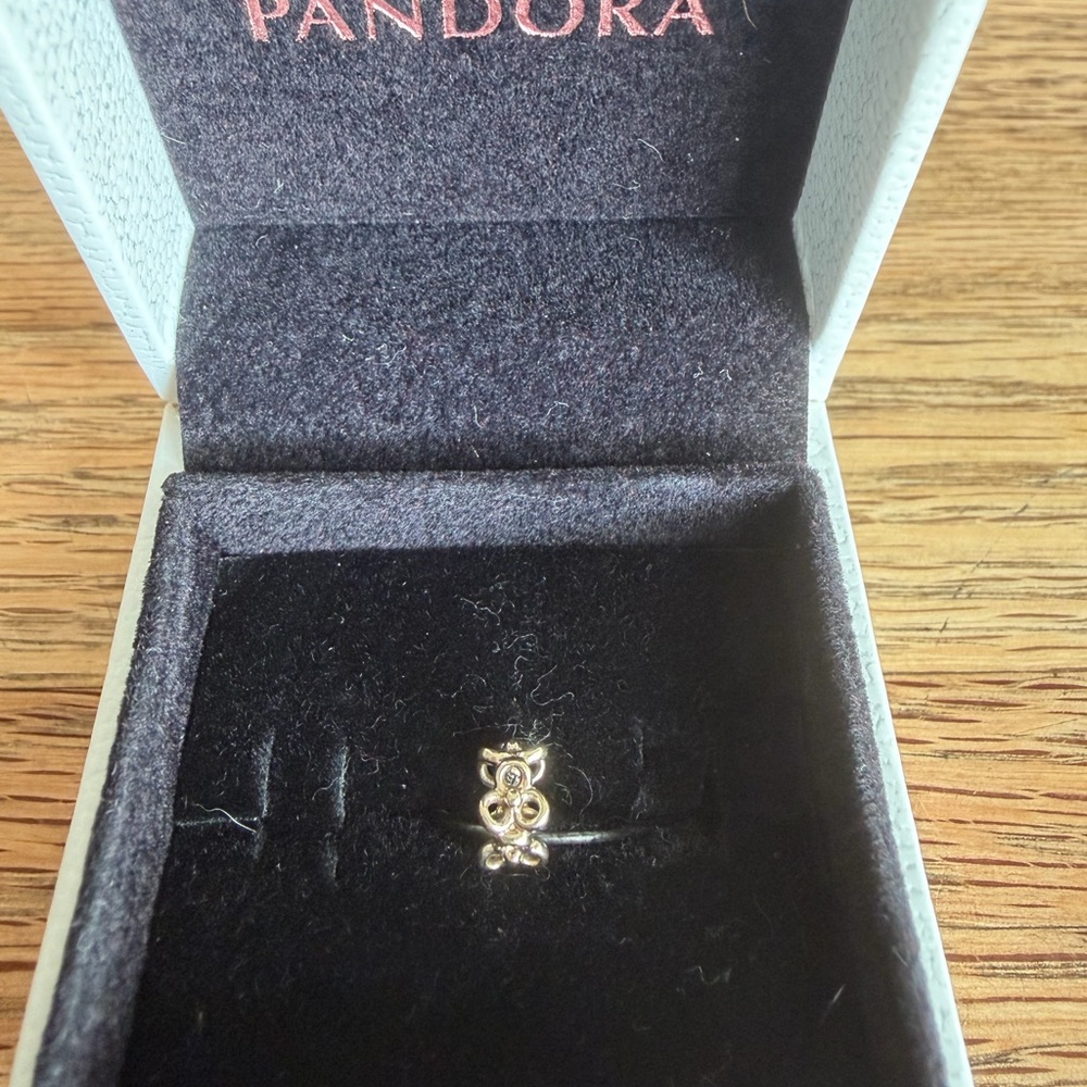RETIRED Pandora 14K Gold Trinity Flower Spacer Charm.  TWO available